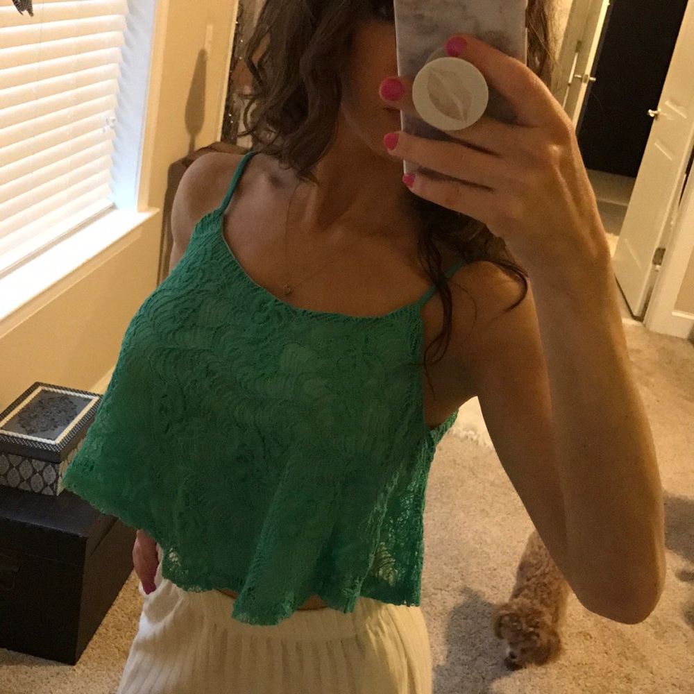 teal lace crop top